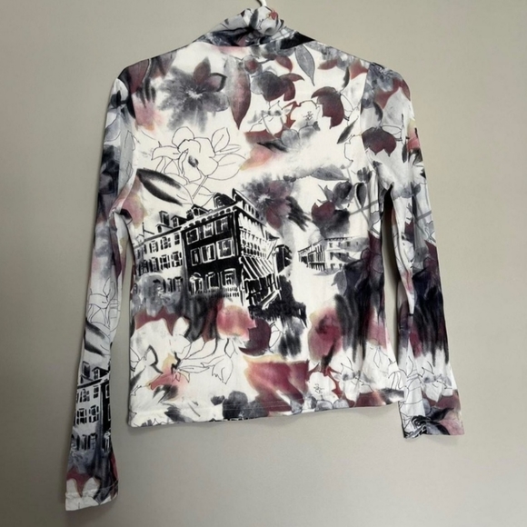 Black & white print mesh long sleeve top - Picture 2 of 3